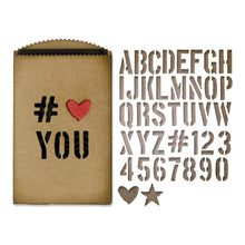 Load image into Gallery viewer, Tim Holtz Gift Card Bag Thinlits Dies By Sizzix - 662687 - Pocket Junk Journal Alphabet Alphanumeric Cargo Stencil