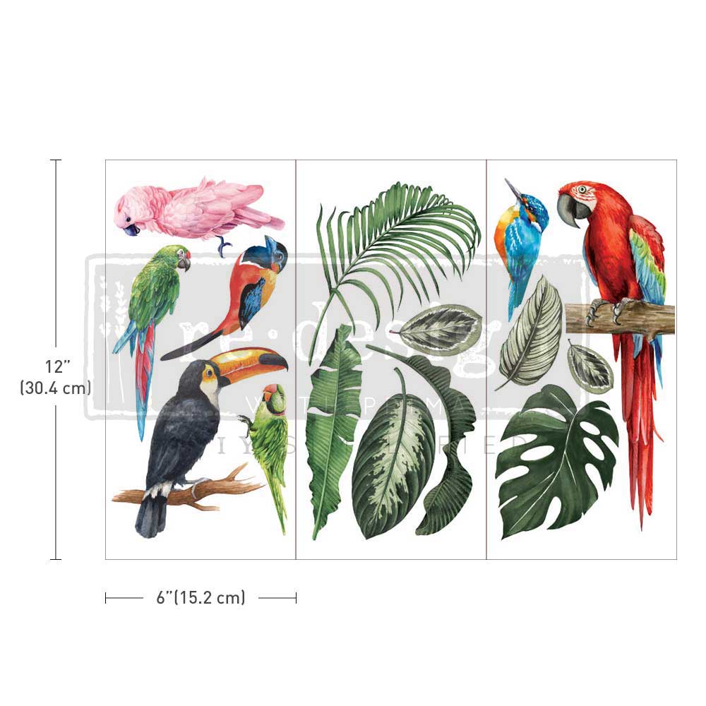 Prima Marketing Re-Design Tropical Birds Small Decor Transfer Sheets - 6