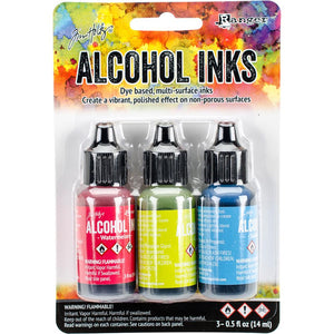 Tim Holtz Dockside Picnic Alcohol Ink Set .05oz - Ranger Watermelon Citrus Sailboat Blue