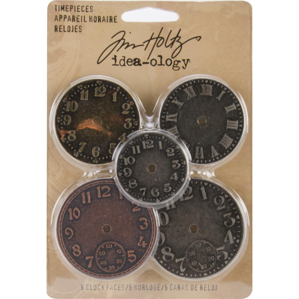 Tim Holtz Idea-ology: Timepieces - TH92831 - 5 pieces - Mixed Media Assemblage Art 3D Metal Clock Face Watch