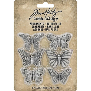 Tim Holtz Idea-ology: Butterflies - TH93689 - 6 pieces - Mixed Media Assemblage Art Metal Butterfly Nature Embellishment Adornments