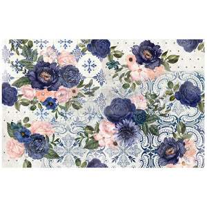 Prima Re-Design - Fancy Essence - Decoupage Decor Tissue Paper - 19"x30" - Floral Flowers Blue Pink Background