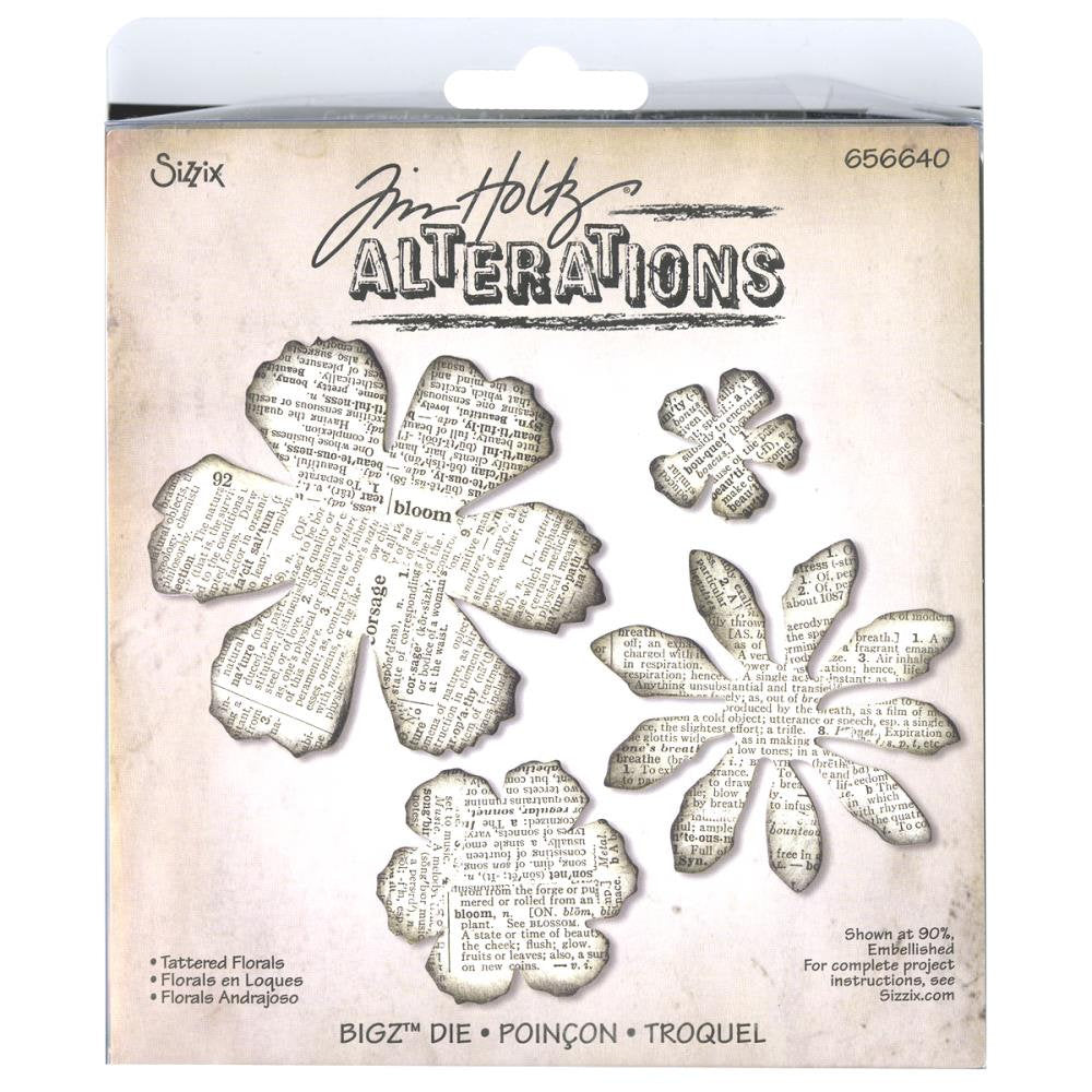 Tim Holtz Tattered Florals Bigz Die By Sizzix - 656640 Distressed Flowers Mixed Media Dies