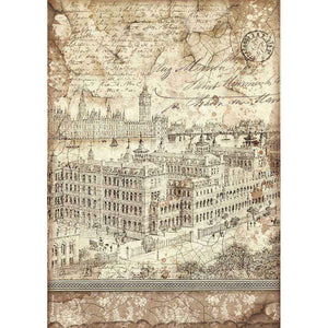Stamperia London, Lady Vagabond - A4 Rice Paper Sheet - DFSA4523  - Steampunk Vintage City Travel Decoupage