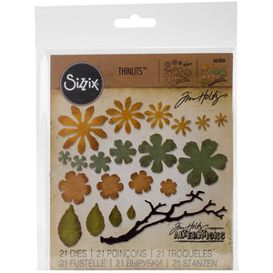 Tim Holtz Small Tattered Florals Thinlits Dies By Sizzix 21/Pkg - 661806 Flowers