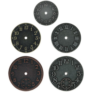 Tim Holtz Idea-ology: Timepieces - TH92831 - 5 pieces - Mixed Media Assemblage Art 3D Metal Clock Face Watch