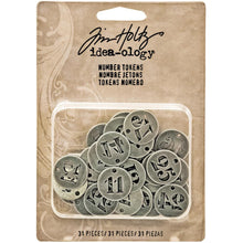 Load image into Gallery viewer, Tim Holtz Idea-ology: Number Tokens - TH93244 - 31 pieces - Mixed Media Assemblage Art Metal Tag Silver Charms Christmas
