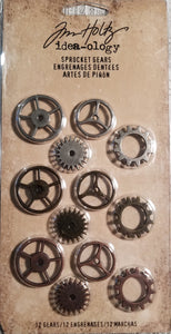 Tim Holtz Idea-ology: Sprocket Gears - TH92691 - 12 pieces - Mixed Media Assemblage Art Metal Steampunk Watch Parts