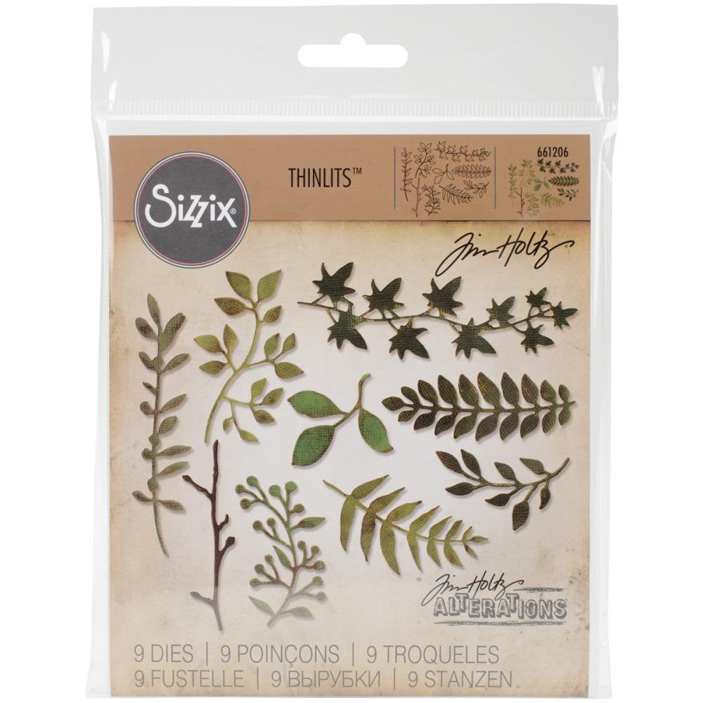 Tim Holtz Garden Greens Thinlits Dies By Sizzix 9/Pkg - 661206 - Foliage Leaves