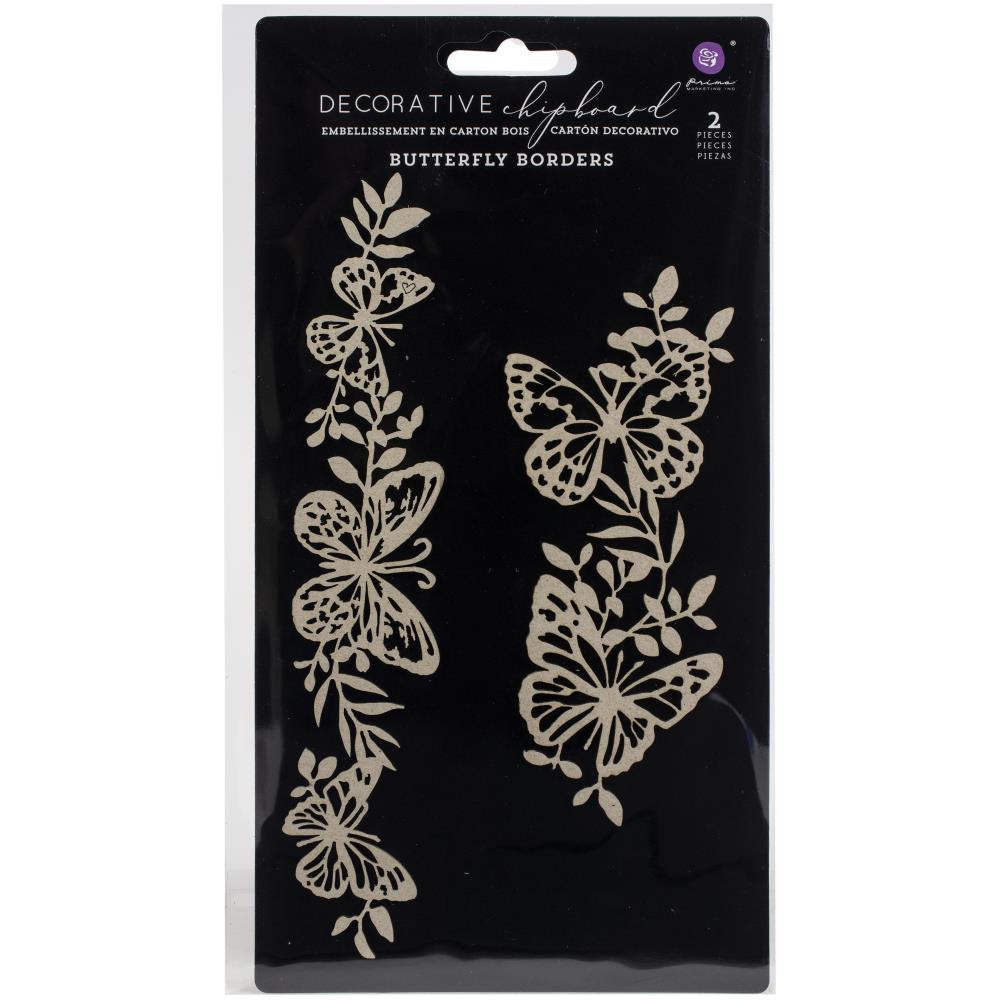 Prima Marketing Butterfly Borders - Decorative Chipboard - 2 pieces Butterflies Embellishment