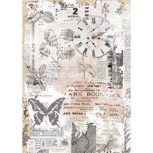 Prima Re-Design - Herb's Memory - Decoupage Decor Rice Paper - 11.5″x 16.25″ - Collage Script Papers Butterfly Clock