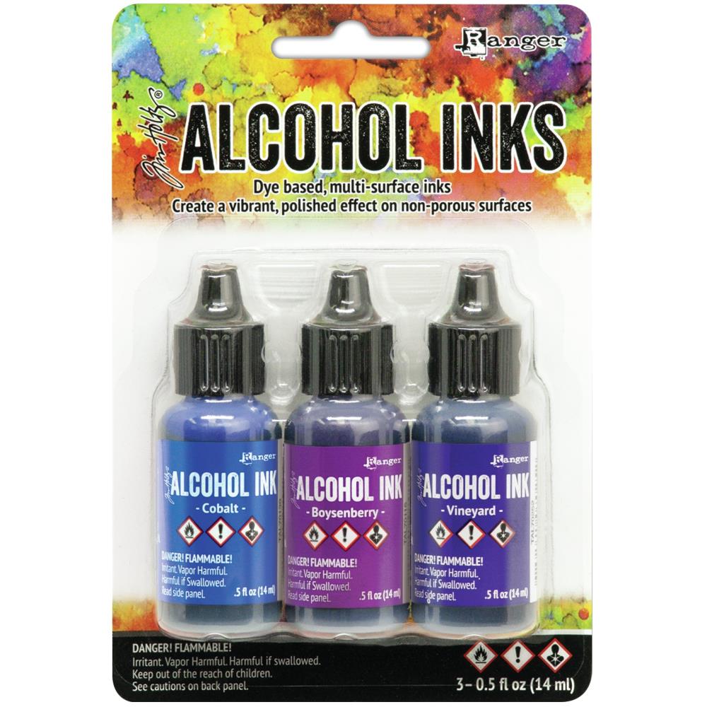 Tim Holtz Indigo Violet Spectrum Alcohol Ink Set .05oz - Ranger Cobalt Boysenberry Vineyard