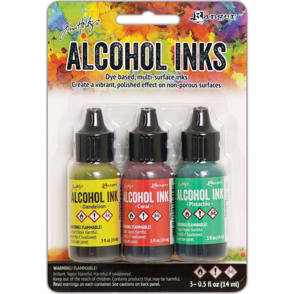 Tim Holtz Key West Alcohol Ink Set .05oz - Ranger Dandelion Coral Pistachio