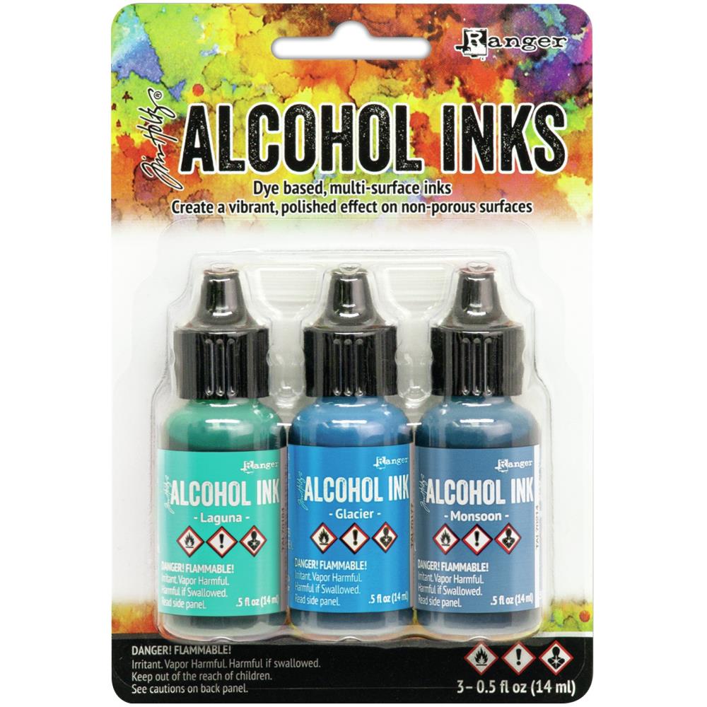 Tim Holtz Teal Blue Spectrum Alcohol Ink Set .05oz - Ranger Laguna Glacier Monsoon